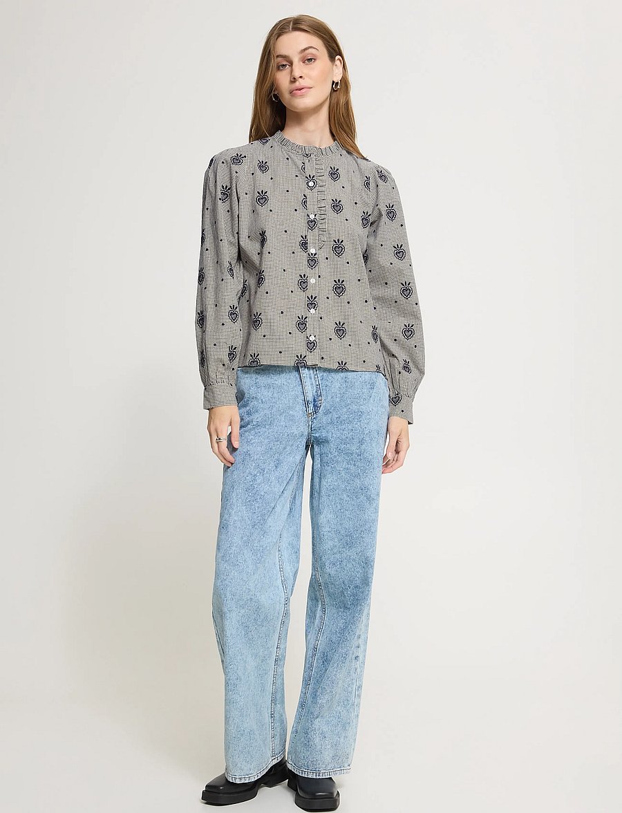 ICHI - IHELOZA SH - long-sleeved shirts - birch/dark blue check w. emb - 0