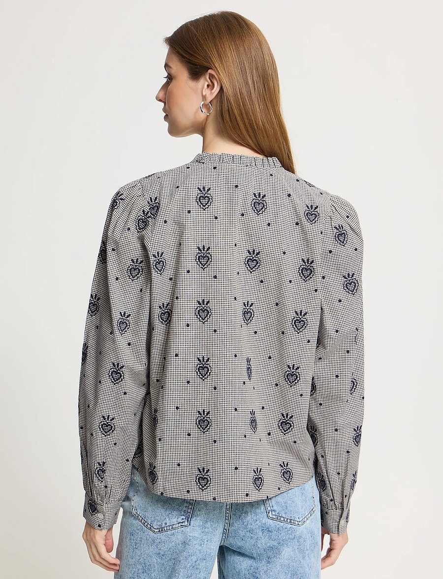 ICHI - IHELOZA SH - long-sleeved shirts - birch/dark blue check w. emb - 3