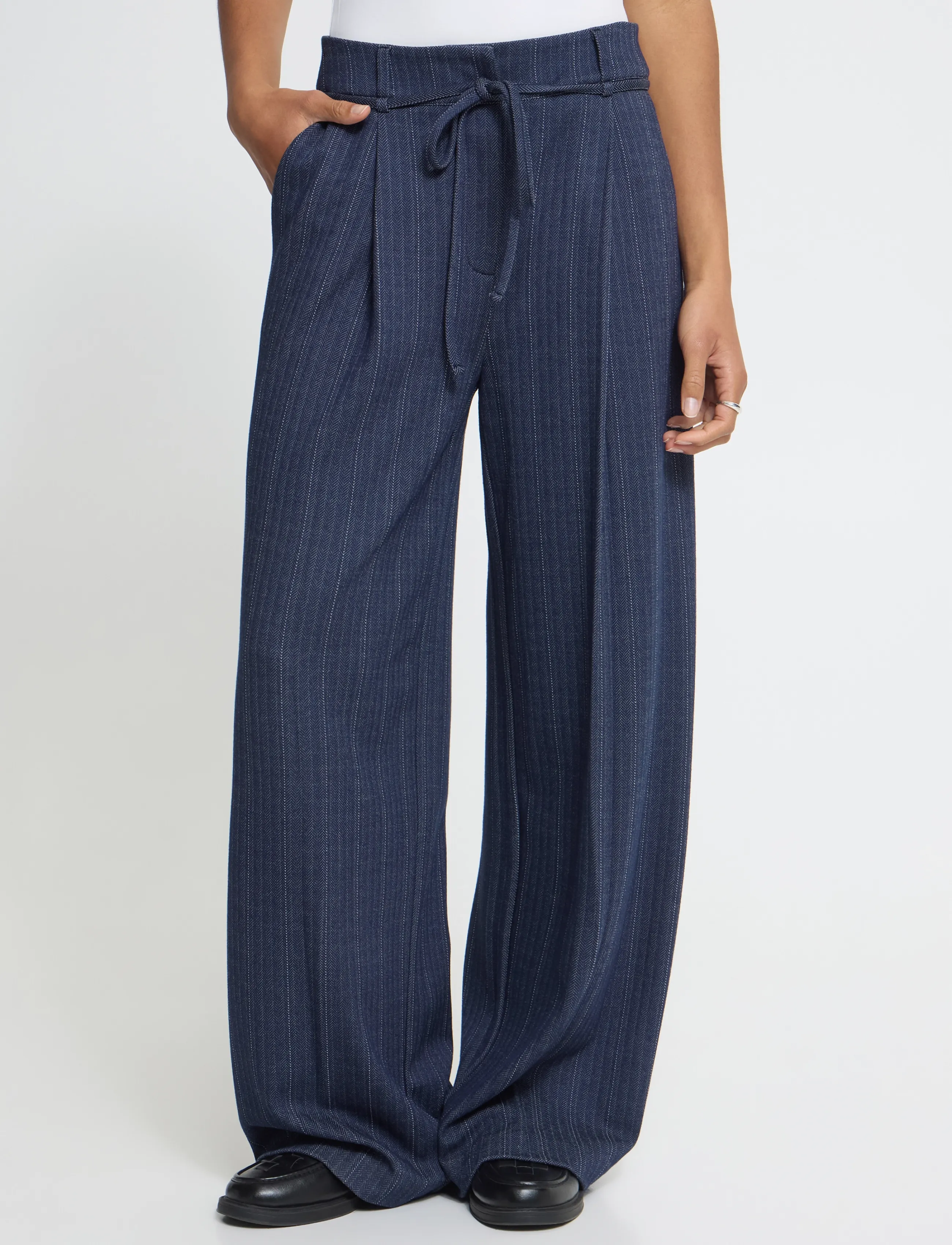 ICHI - IHKATE PINELLE WIDE PA - laia säärega püksid - dark blue jacquard stripe - 5