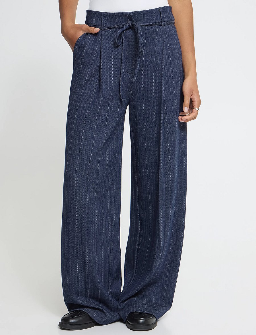 ICHI - IHKATE PINELLE WIDE PA - laia säärega püksid - dark blue jacquard stripe - 5