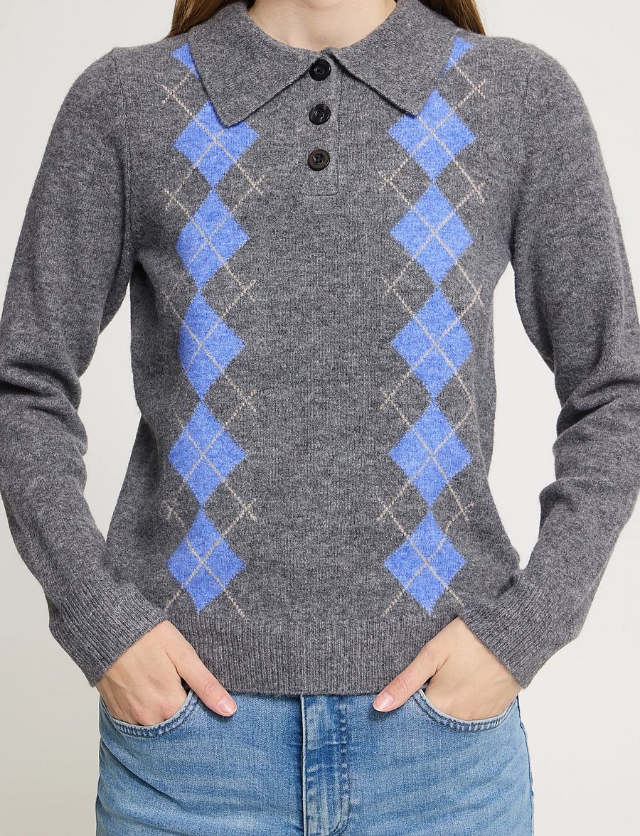 ICHI - IHDASILA POLO LS - pullover - dark grey mlg harlekin - 3