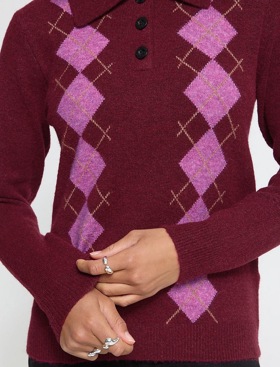 ICHI - IHDASILA POLO LS - pullover - rhododendron harlekin - 3