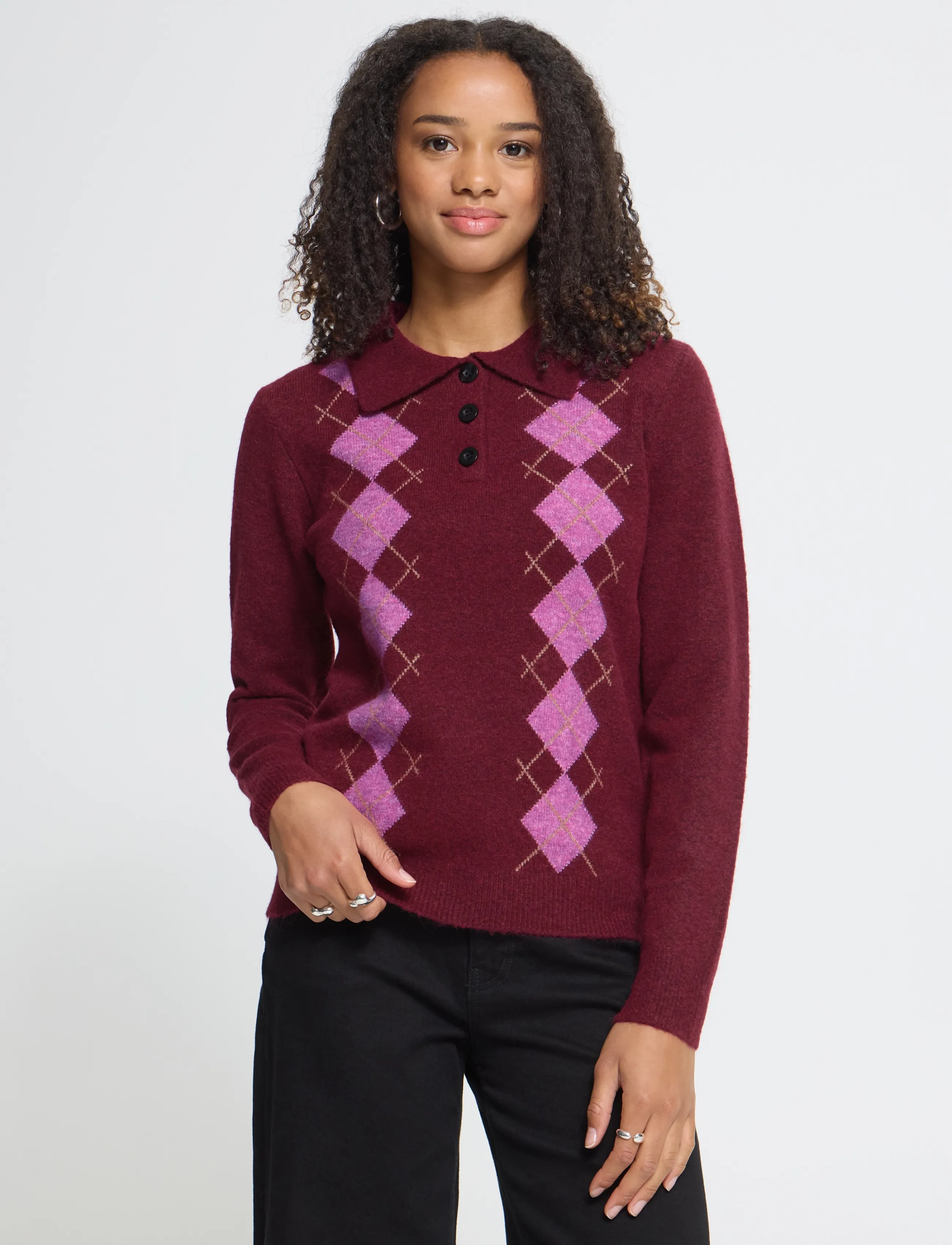 ICHI - IHDASILA POLO LS - pullover - rhododendron harlekin - 5