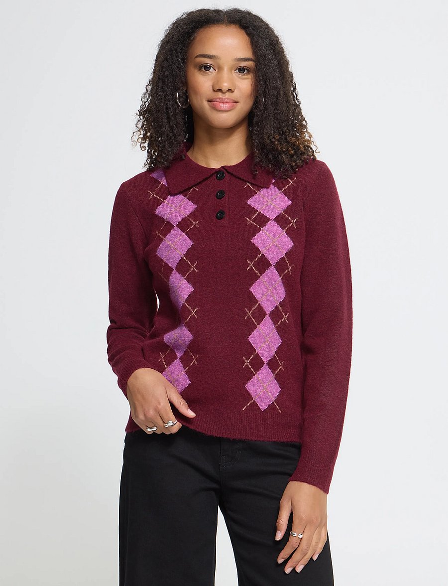 ICHI - IHDASILA POLO LS - pullover - rhododendron harlekin - 5