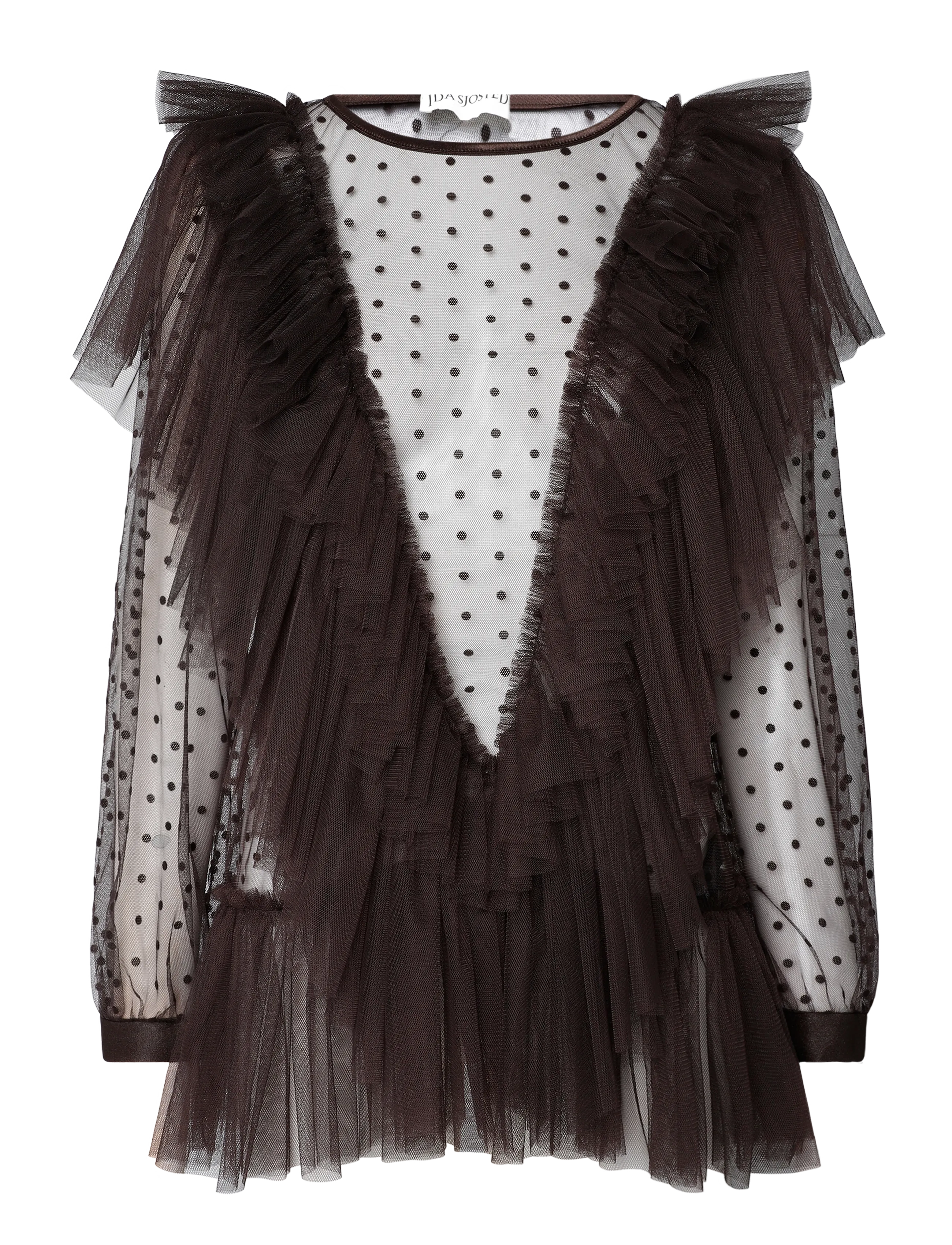 Ida Sjöstedt Natasha Top, Damen, Transparentes Rüschen Polka Dot Top, Braun, Gr: 34