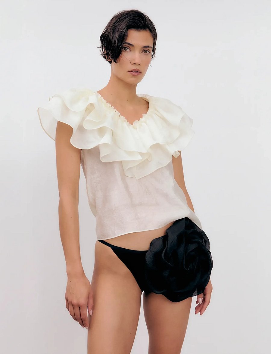 Ida Sjöstedt - EYRA TOP - kortärmade blusar - cream white - 0