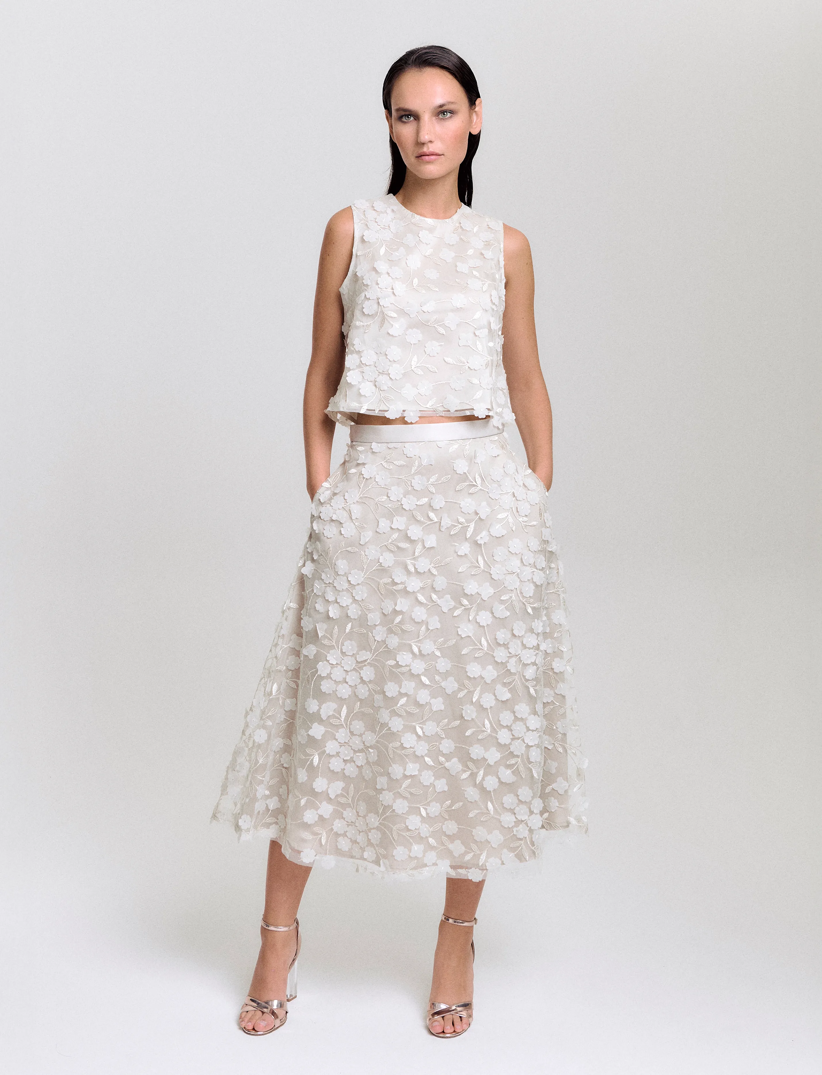 Ida Sjöstedt Istraven Skirt, Kvinder, Blomstret Nederdel, Beige, Str: 42