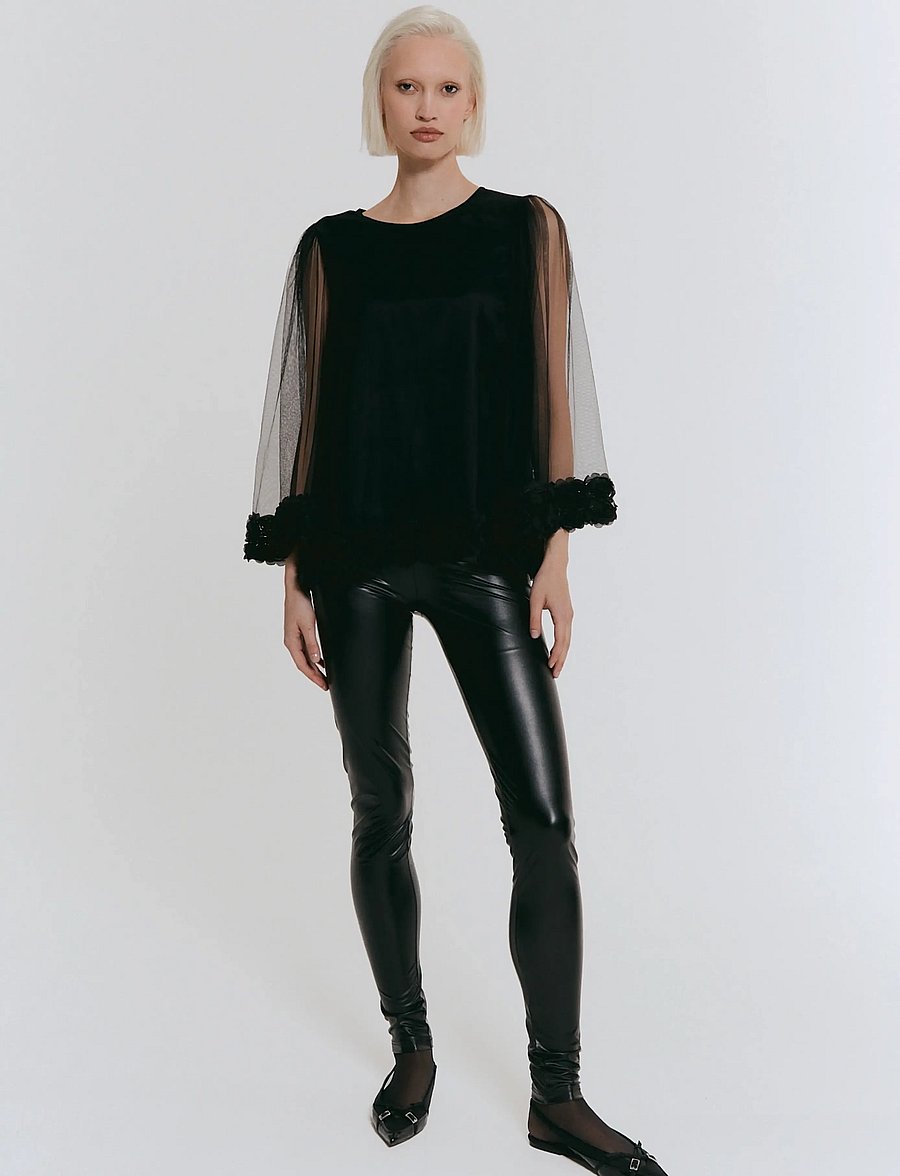Ida Sjöstedt - ISTCARISMAROSE TOP - kortærmede bluser - black - 0