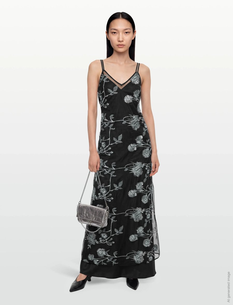 Ida Sjöstedt - EVANGELINE DRESS - iltapuvut - grey floral (with slip) - 0