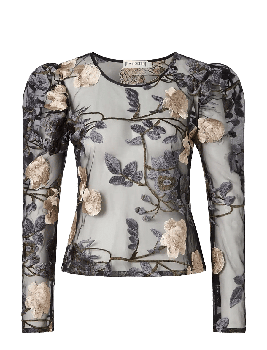 Ida Sjöstedt - MAXINE TOP - långärmade toppar - grey floral - 1