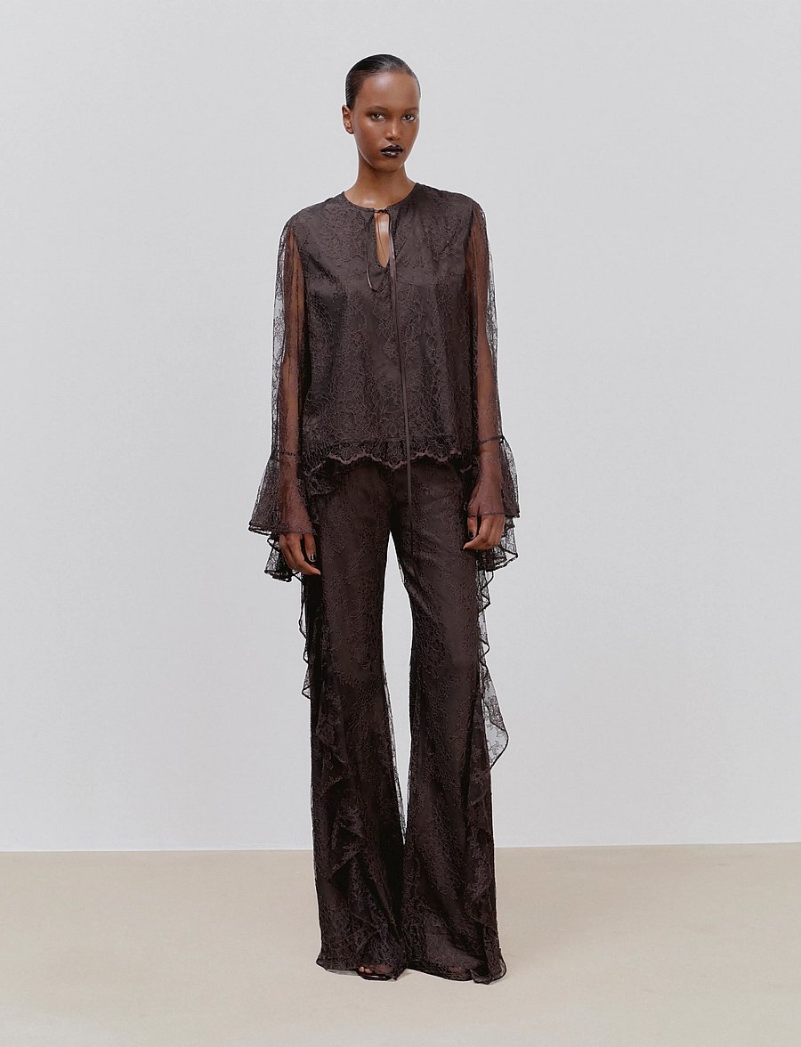 Ida Sjöstedt - ELIANA TROUSERS - hosen mit weitem bein - dark brown - 0
