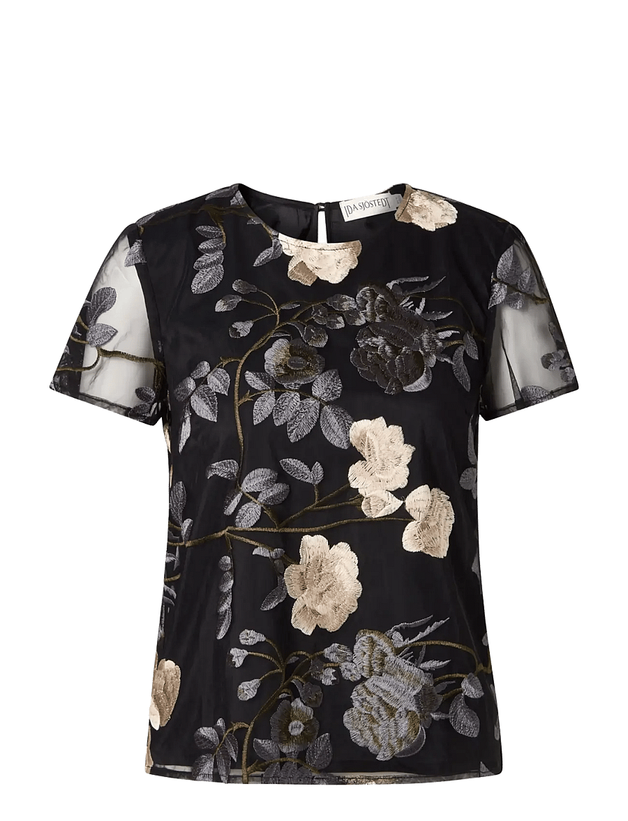 Ida Sjöstedt - L LUCY TOP - t-shirts - grey floral (lined) - 1