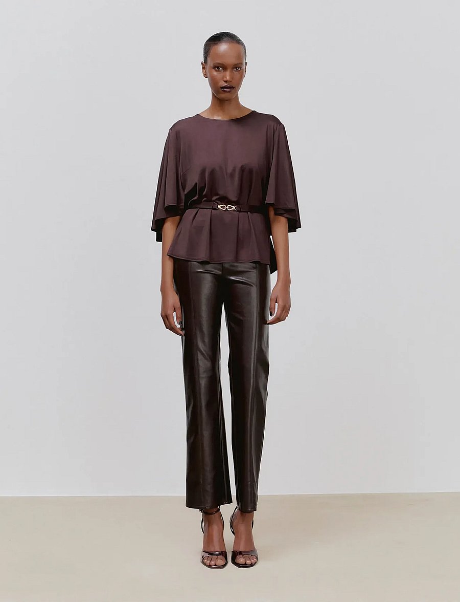 Ida Sjöstedt - GAIA TOP - kurzärmelige blusen - dark brown - 0