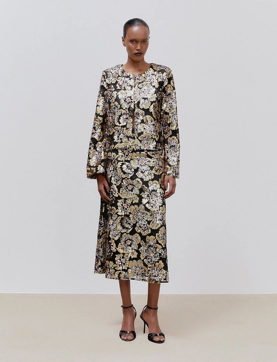 Ida Sjöstedt - ISOBEL SKIRT - midiseelikud - gold/black - 0