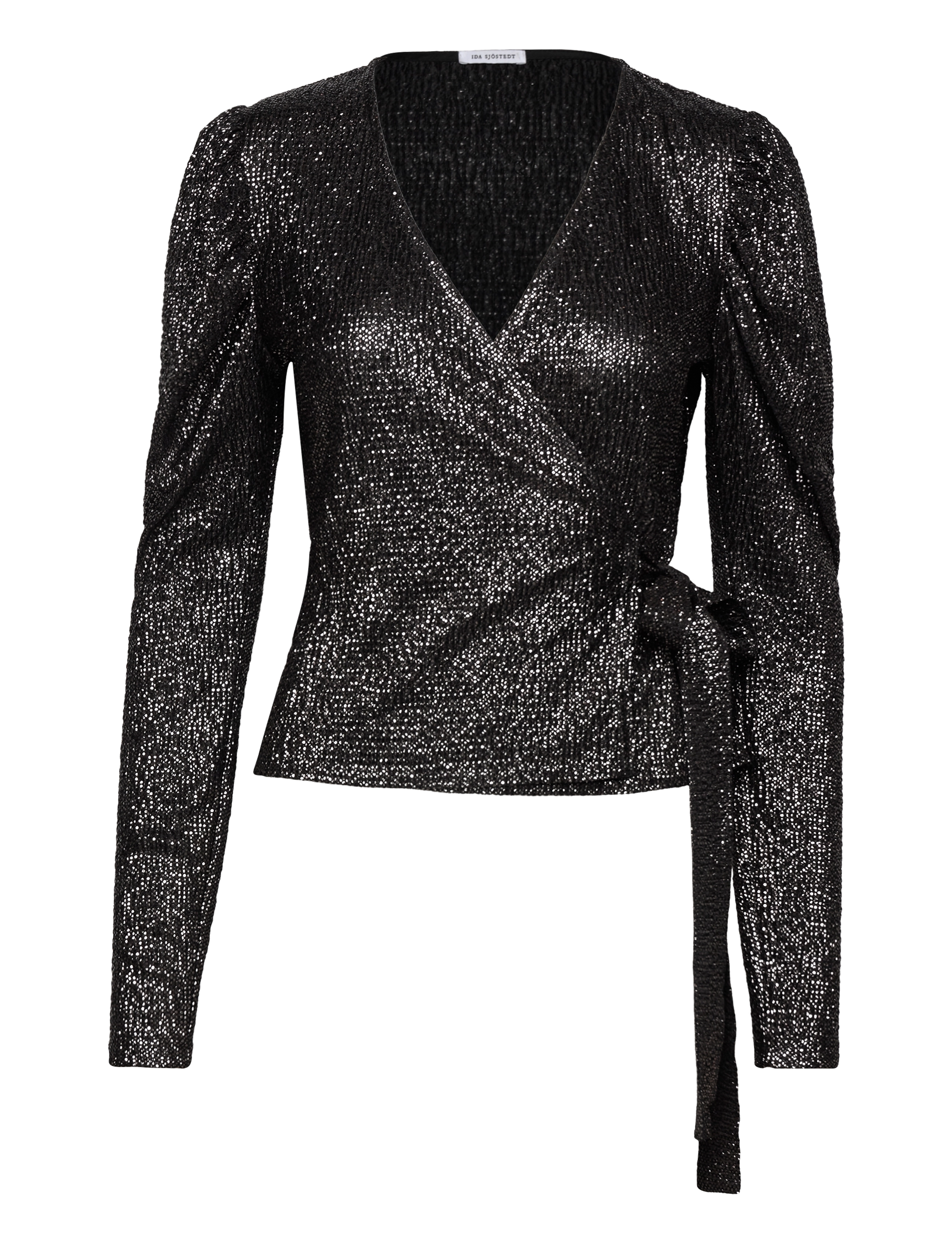 Ida Sjöstedt 217 BROOKE WRAP TOP - Bluser & Skjorter - DARK BROWN GLIMMER / black