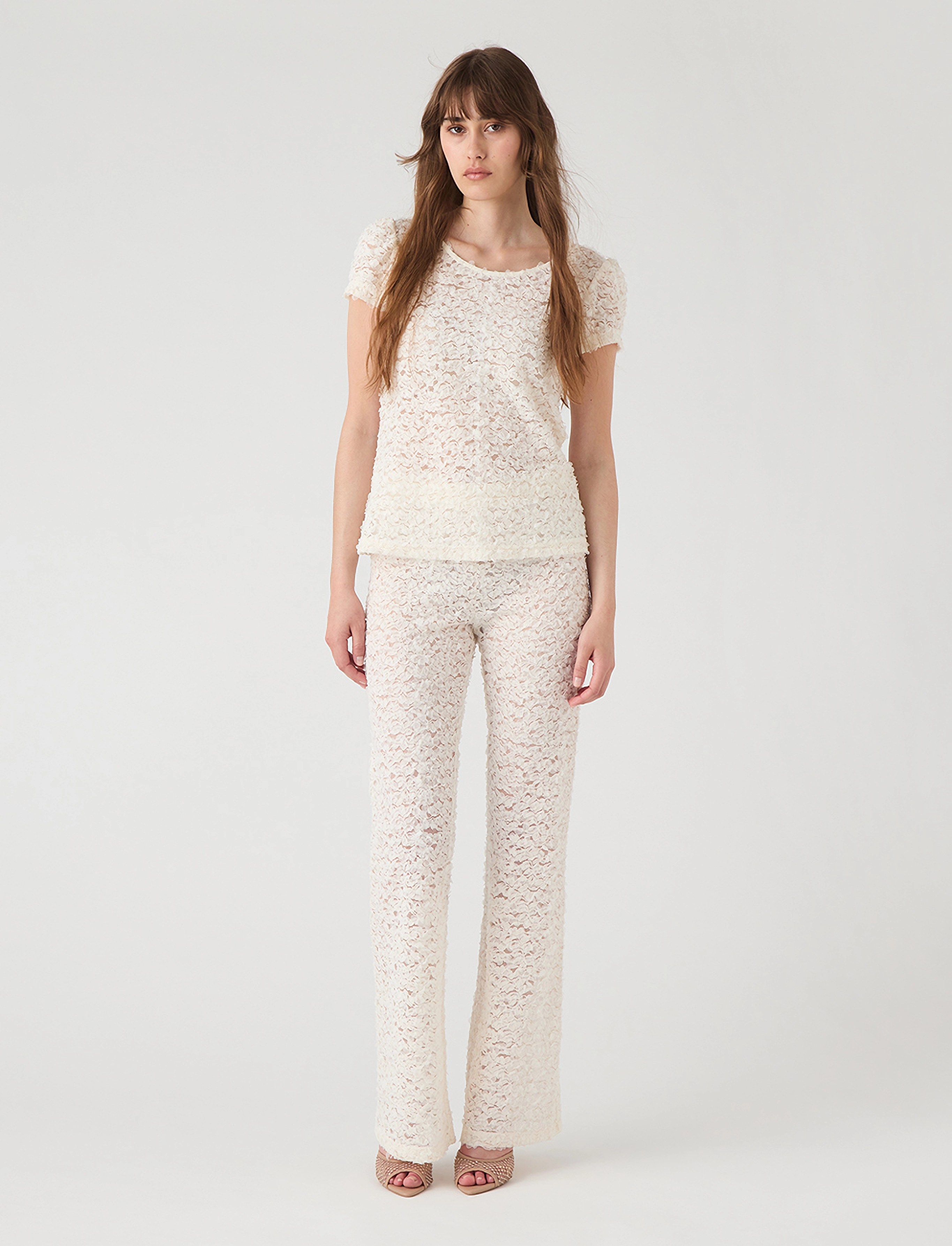 Ida Sjöstedt 367 01 Gina Trousers, 44, Cream, Bukser > Flared, Dame