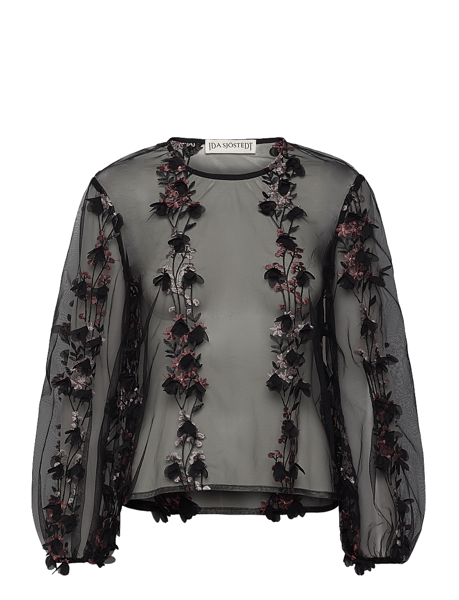 Ida Sjöstedt - 347 02 JENNY EMBROIDERY TOP - pitkähihaiset paidat - black embroidery - 1