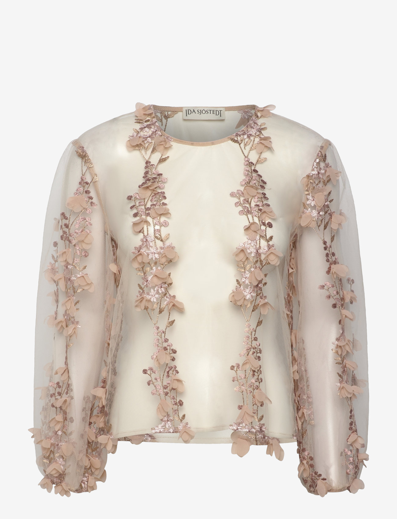 Ida Sjöstedt - 347 02 JENNY EMBROIDERY TOP - långärmade toppar - light beige embroidery - 1