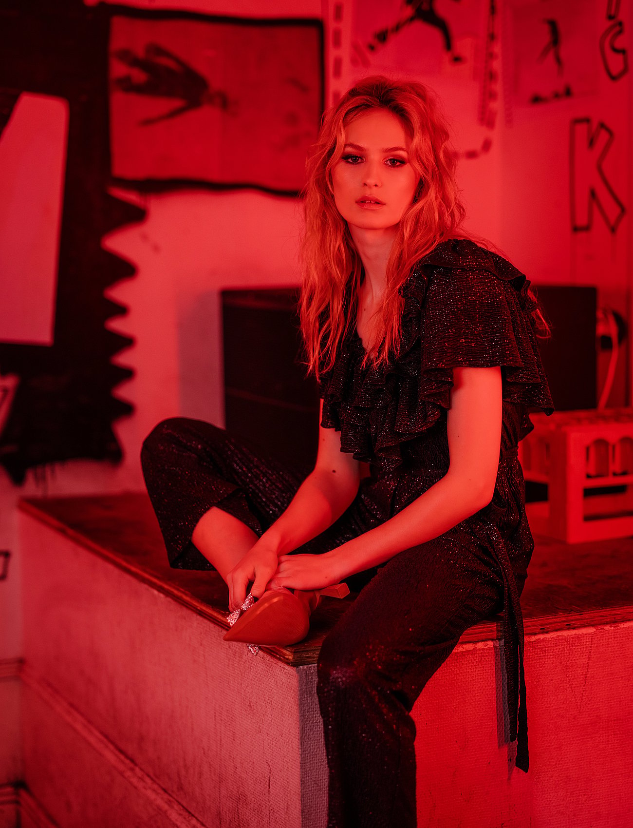 LANA JUMPSUIT - BLACK GLIMMER