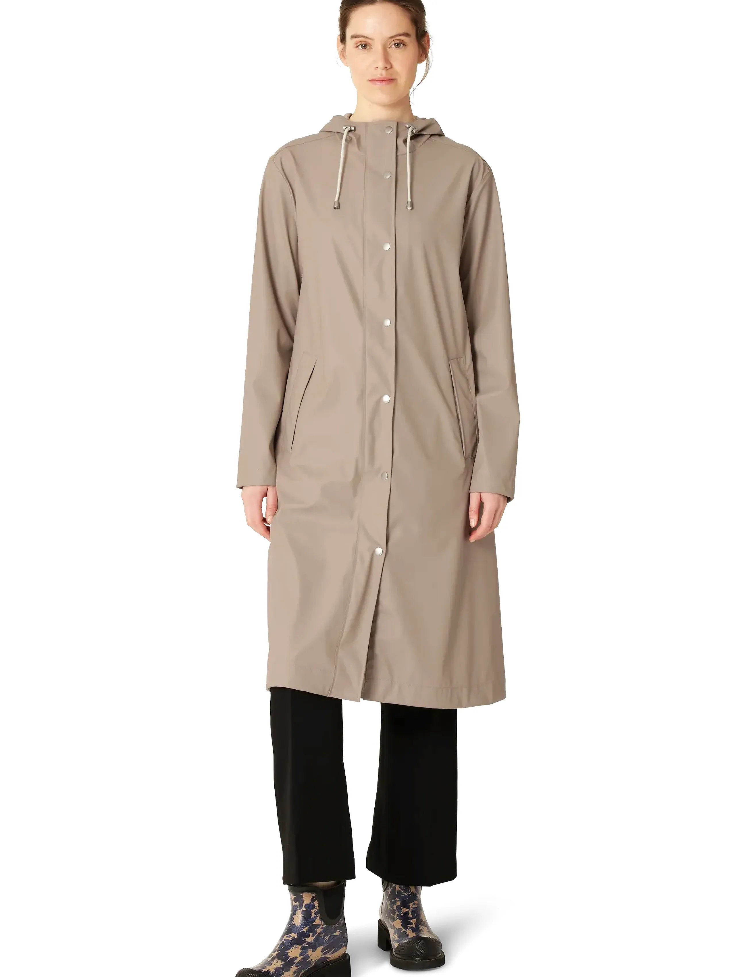 Ilse Jacobsen Rain232Fr, Kvinder, Lang Hætte Regnfrakke, Beige, Str: 44