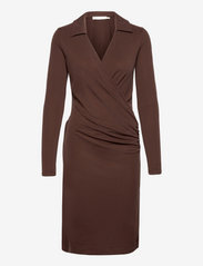 VedaIW Collar Dress - COFFEE BROWN
