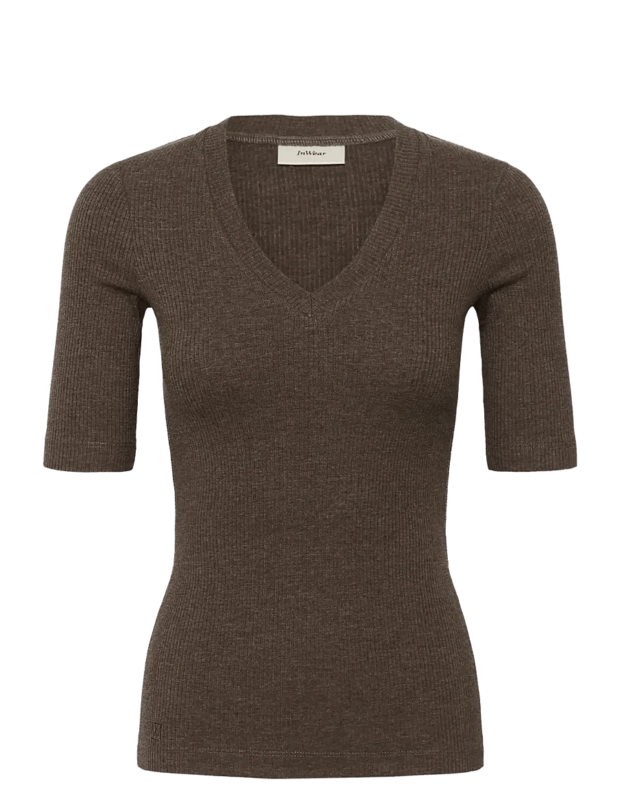 InWear - DagnaIW Melange V T-Shirt - t-shirts - chocolate brown melange - 1