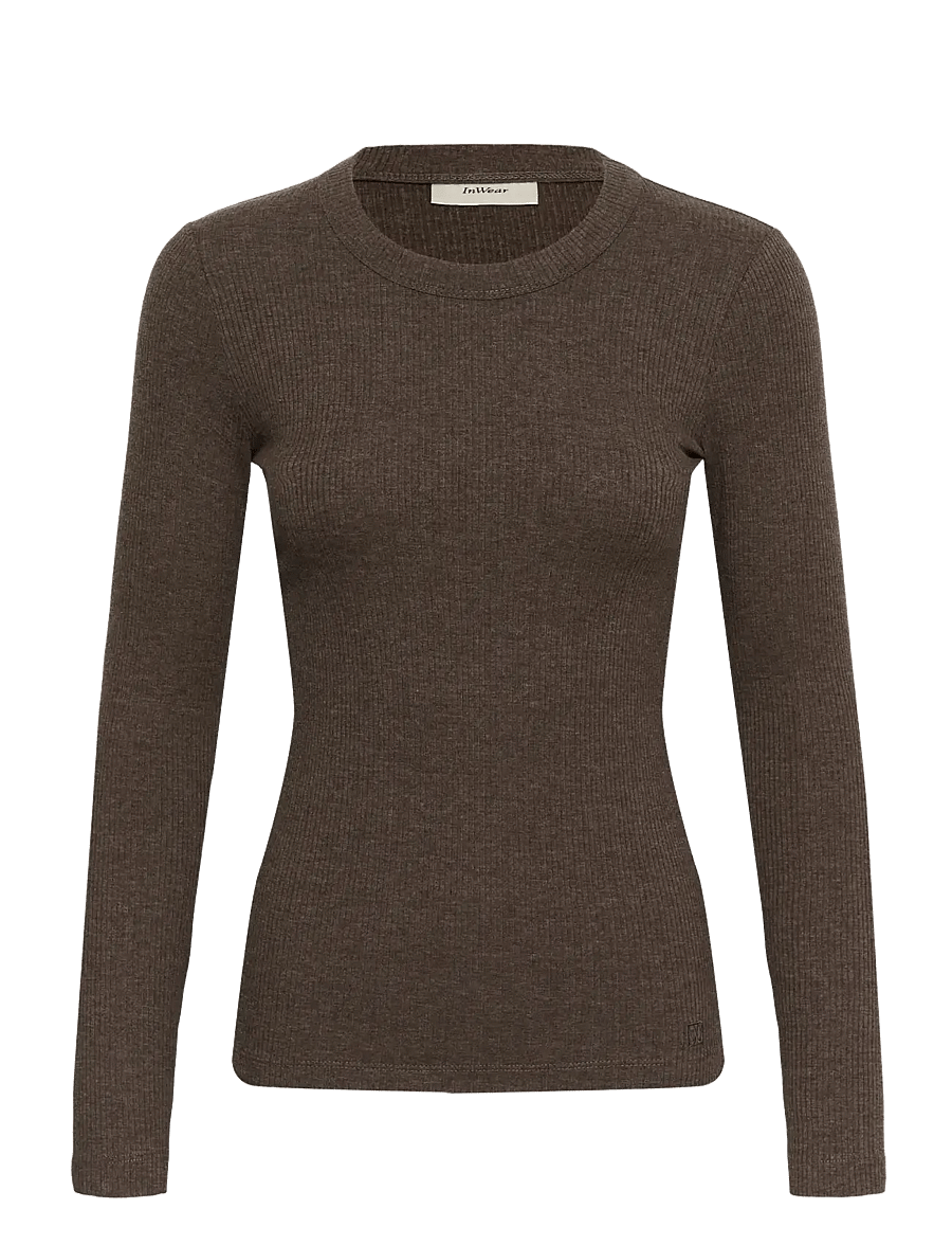 InWear - DagnaIW Melange T-Shirt LS - langärmlige tops - chocolate brown melange - 1