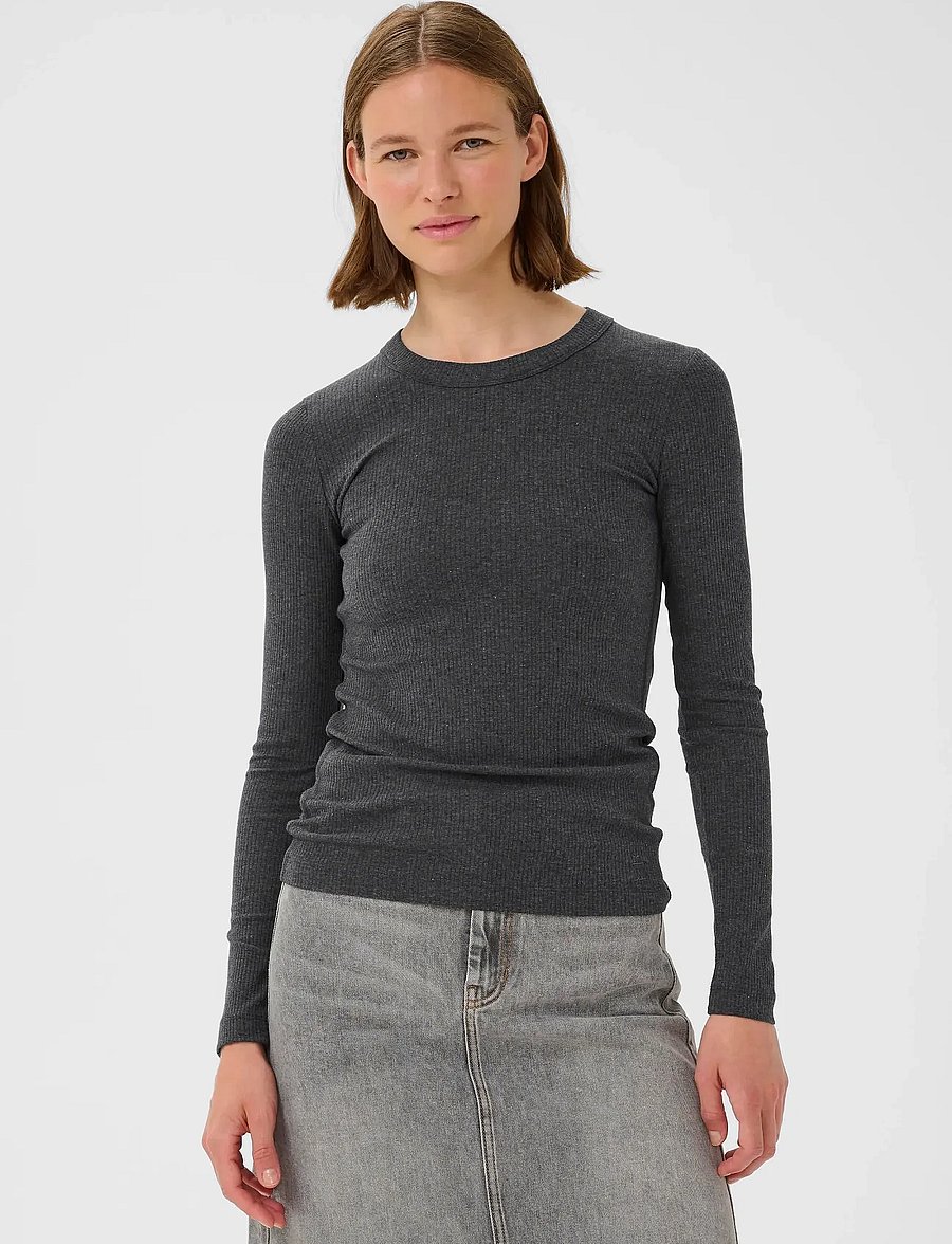 InWear - DagnaIW Melange T-Shirt LS - langärmlige tops - dark grey melange - 0