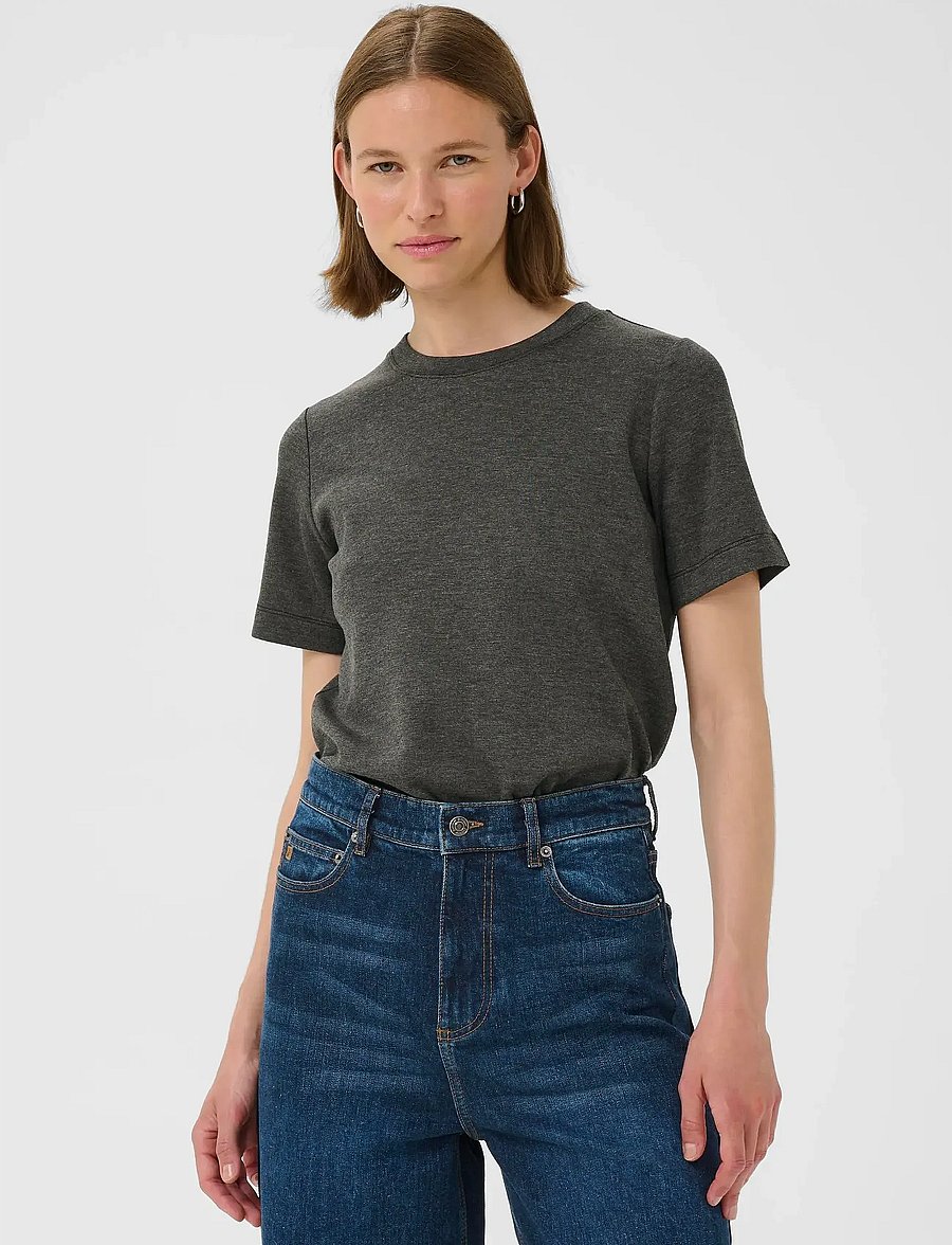 InWear - VincentIW Melange Karmen T-Shirt - t-shirts - dark grey melange - 0