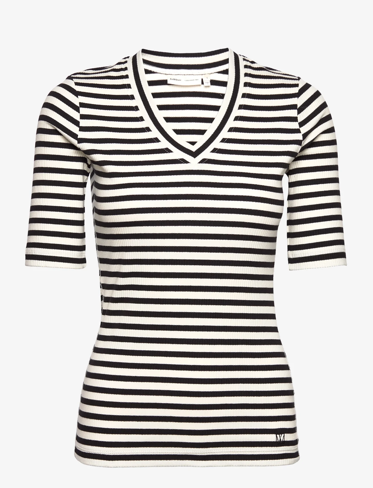InWear - DagnaIW Striped V T-Shirt - t-shirts - black / whisper white - 0