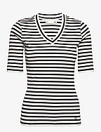 DagnaIW Striped V T-Shirt - BLACK / WHISPER WHITE