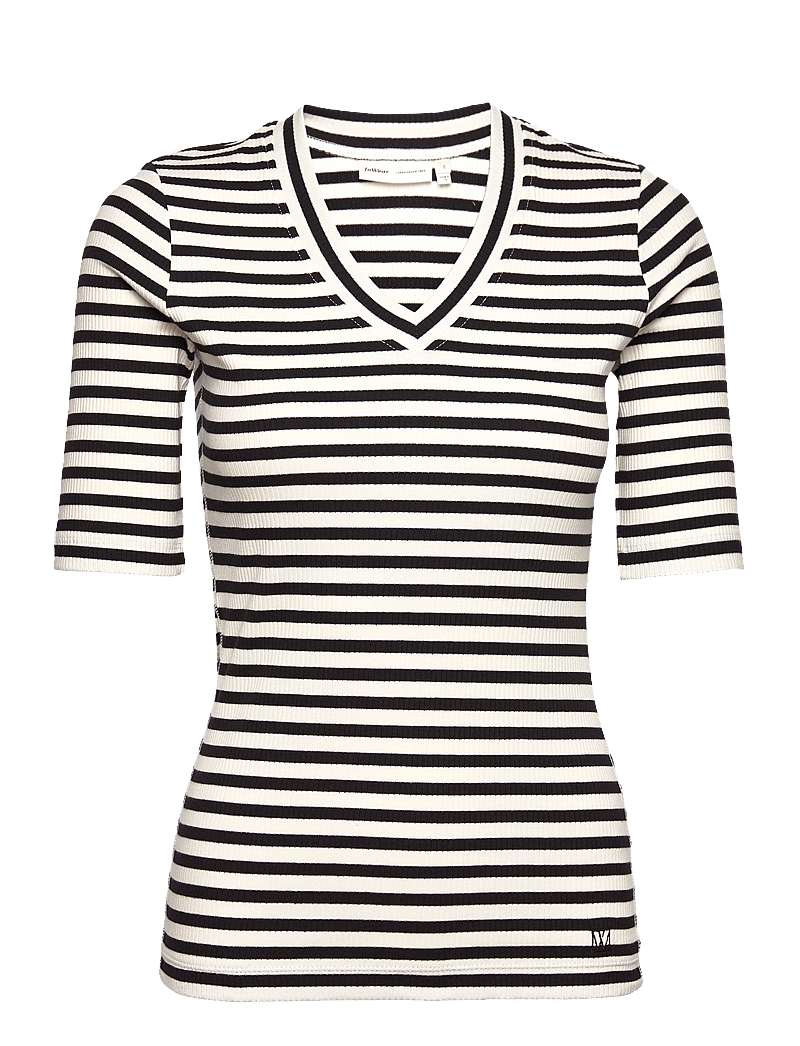 InWear - DagnaIW Striped V T-Shirt - t-shirts - black / whisper white - 1