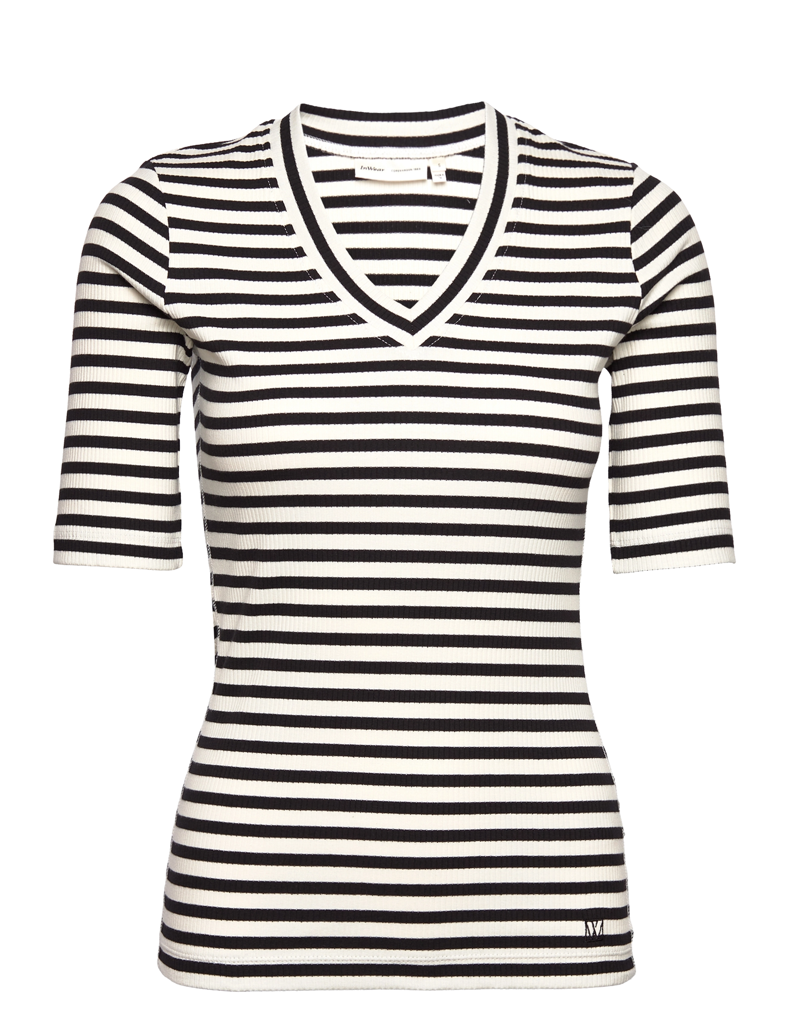 InWear DagnaIW Striped V T-Shirt - T-shirts & Tops - BLACK / WHISPER WHITE / multi