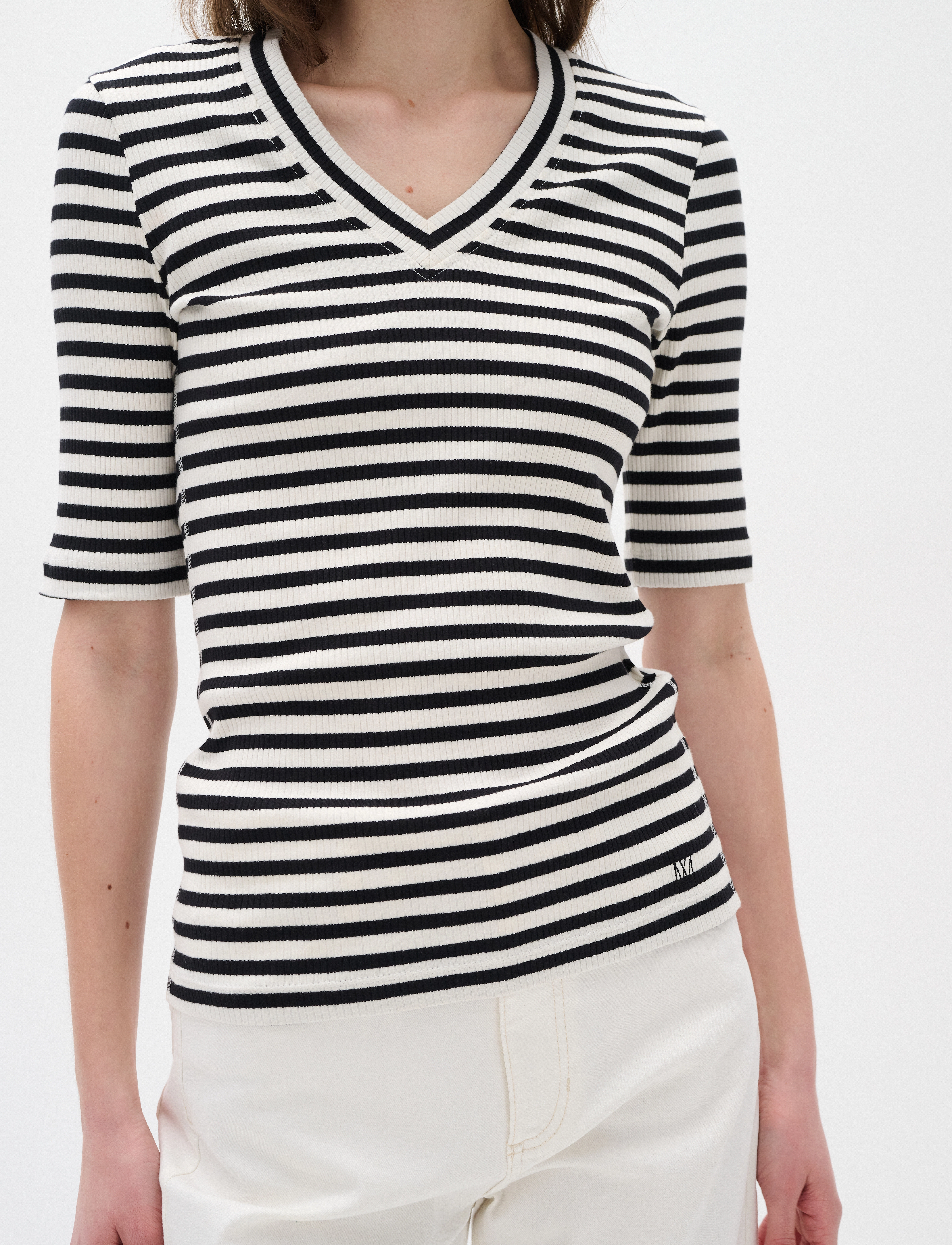 InWear DagnaIW Striped V T-Shirt - T-skjorter - BLACK / WHISPER WHITE / multi