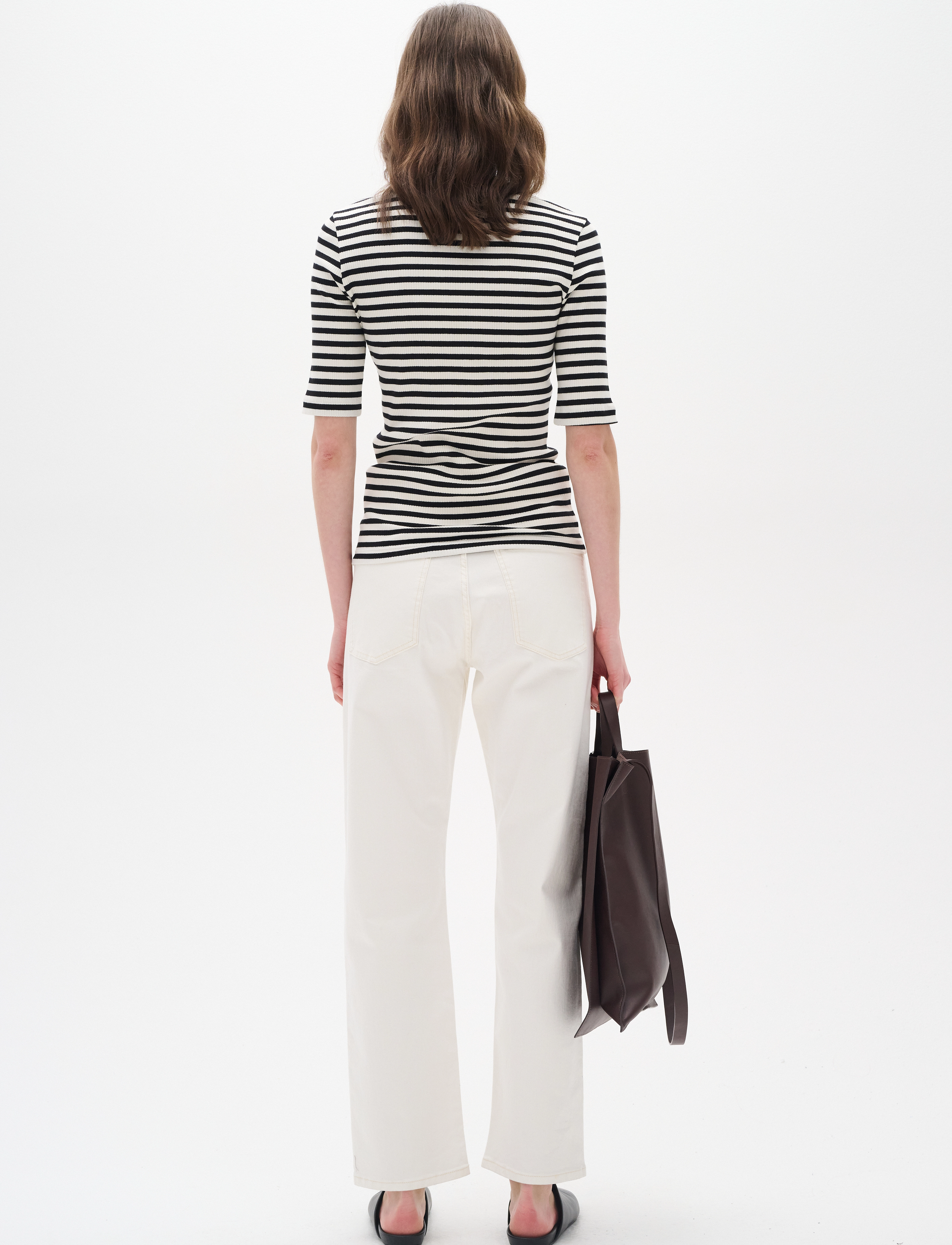 InWear - DagnaIW Striped V T-Shirt - t-shirts - black / whisper white - 4