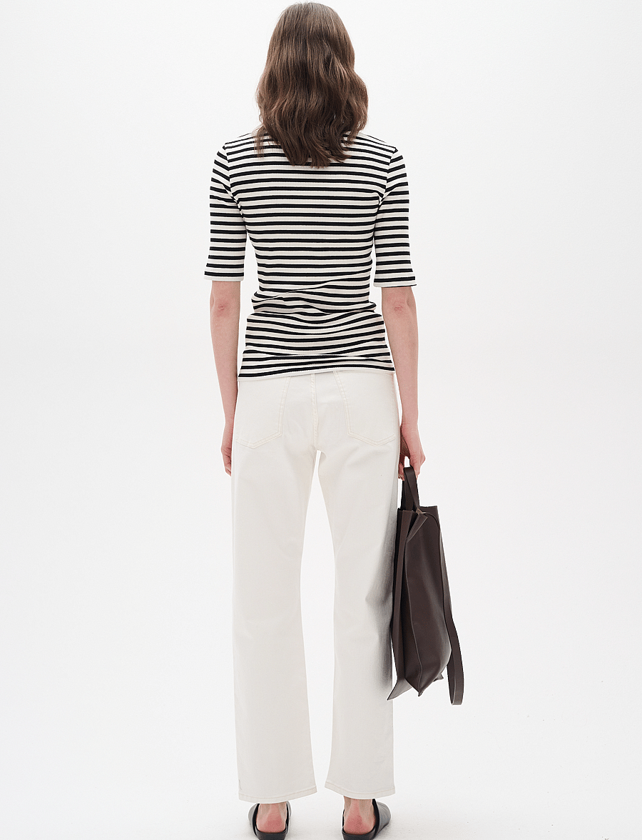 InWear - DagnaIW Striped V T-Shirt - t-shirts - black / whisper white - 4