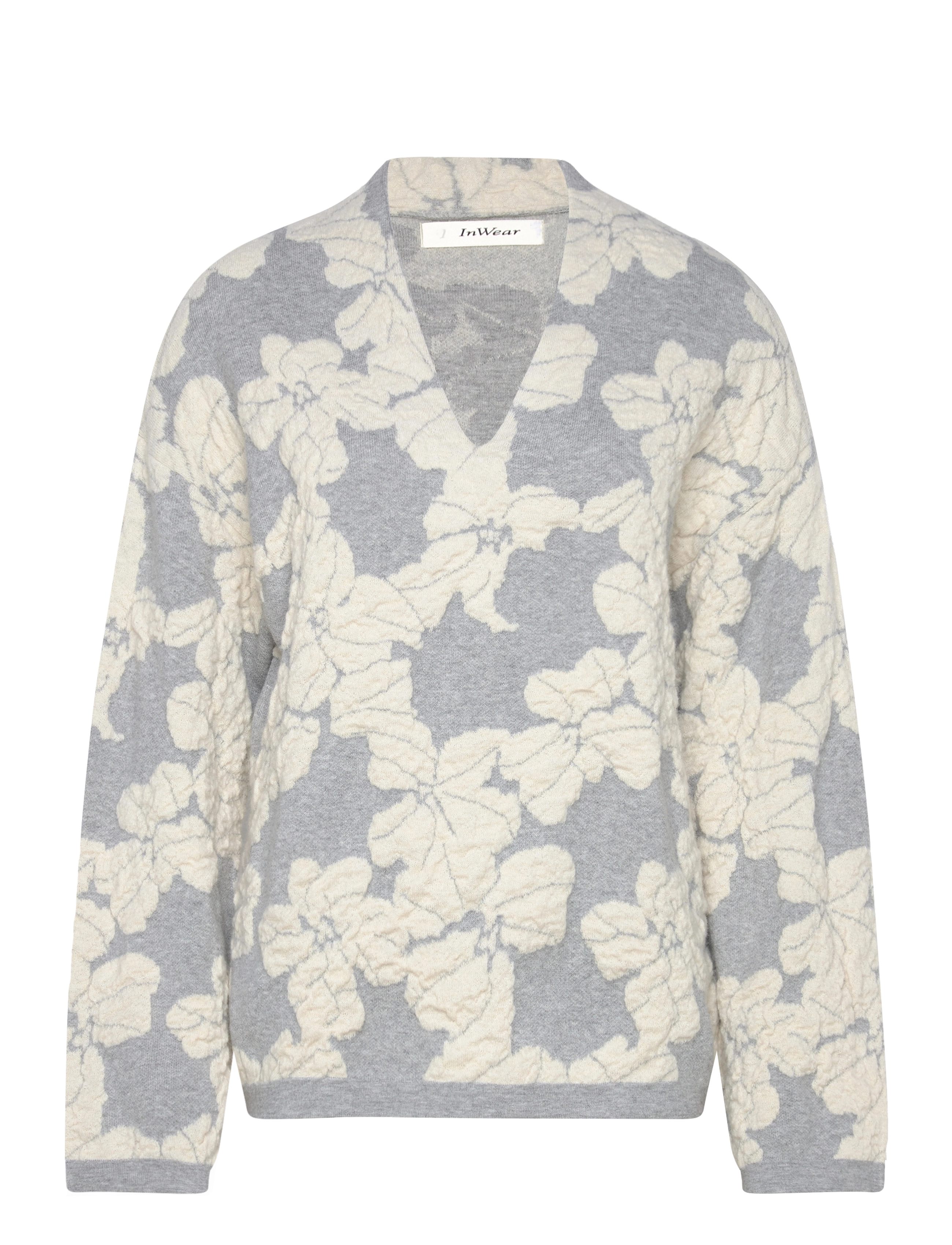 InWear JianaIW Pullover - Puhkerõivad - VANILLA JACQUARD CUTOUT FLOWER / grey