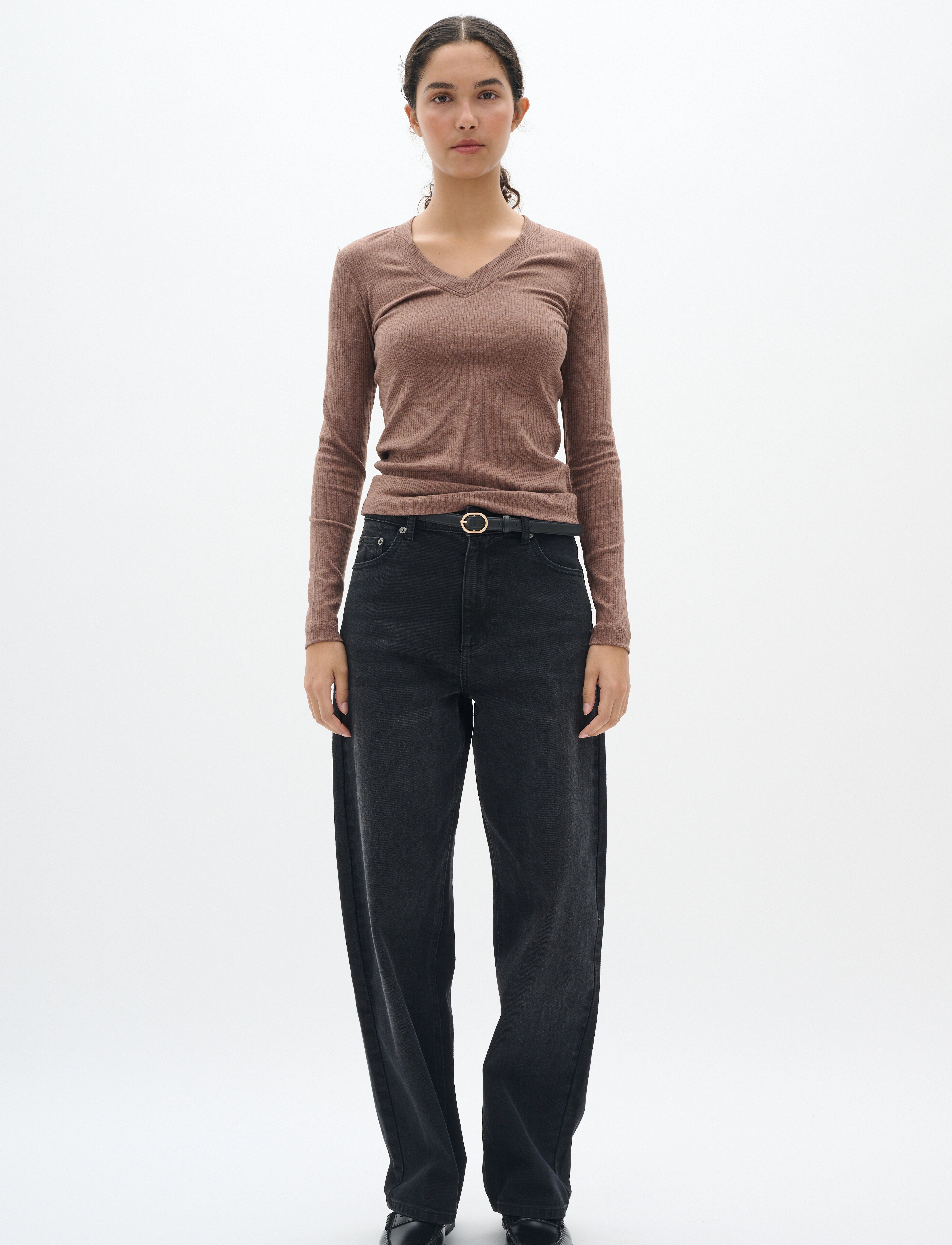 InWear - DagnaIW Melange V-Neck LS - brown puce melange - 3
