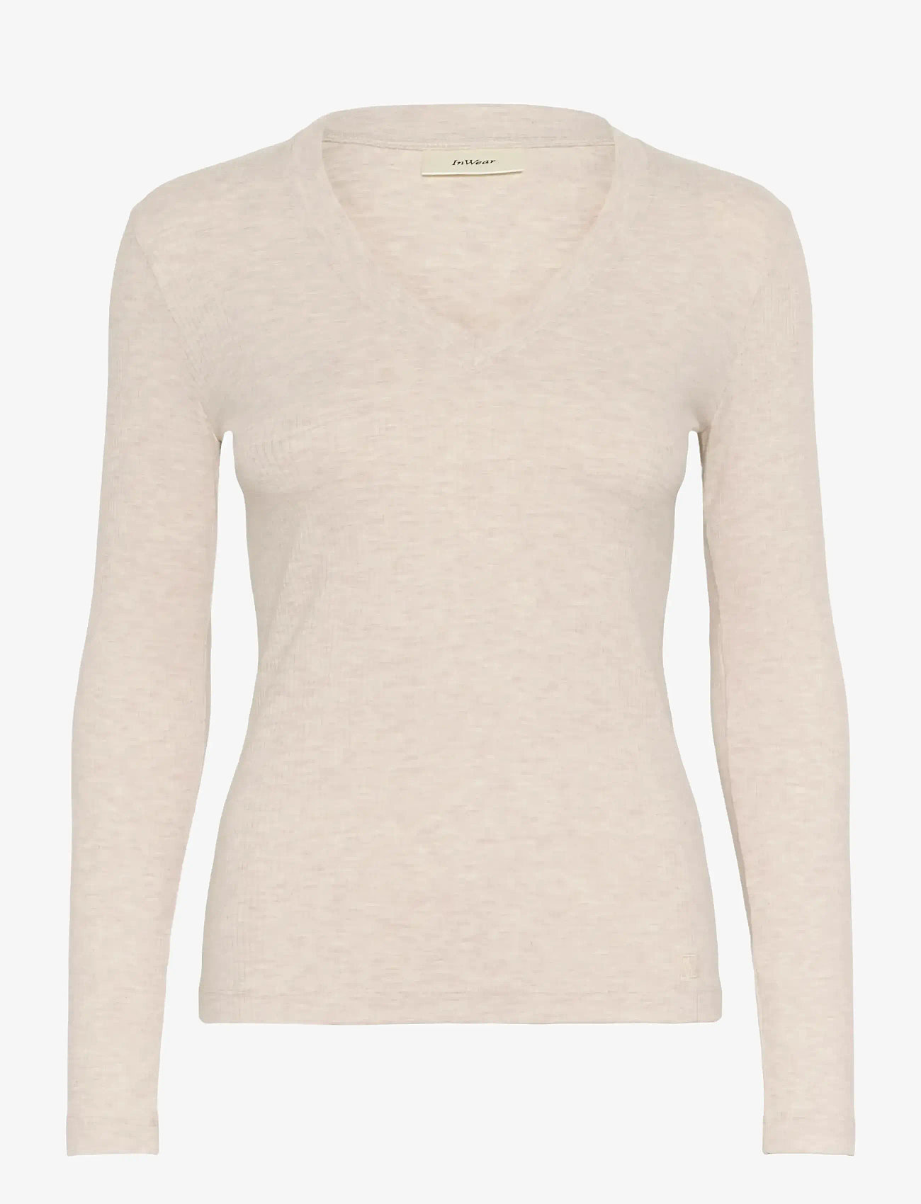 InWear - DagnaIW Melange V-Neck LS - long-sleeved tops - ecru - 0