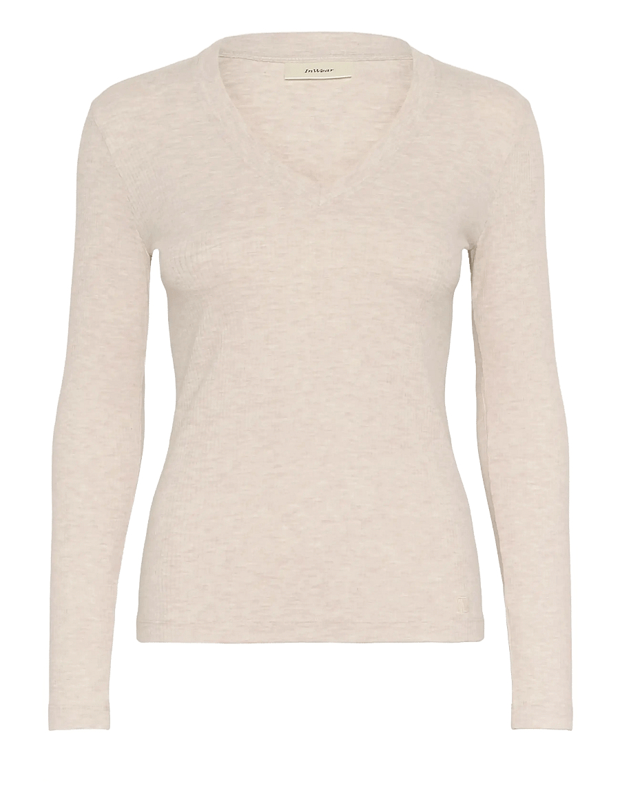 InWear - DagnaIW Melange V-Neck LS - langärmlige tops - ecru - 0