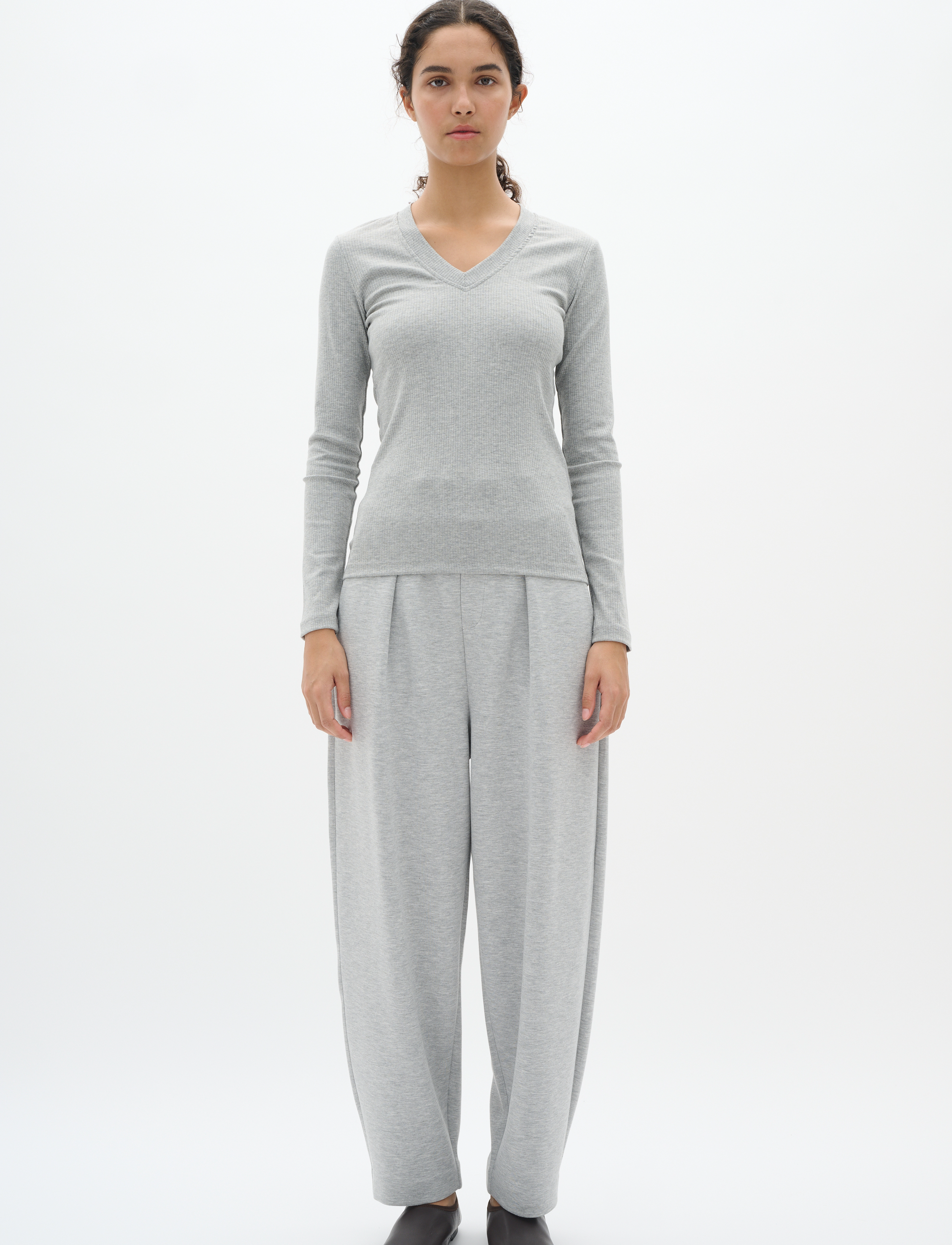 InWear - DagnaIW Melange V-Neck LS - langärmlige tops - granite melange - 3