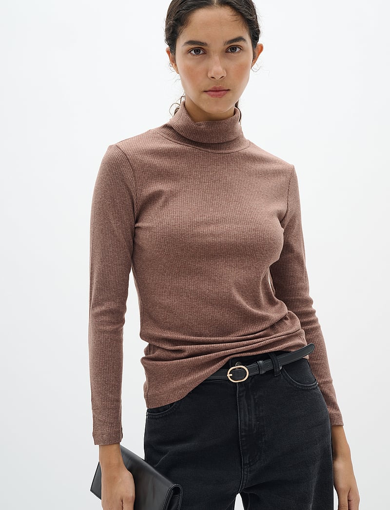 InWear - DagnaIW Rollneck Melange LS - langärmlige tops - brown puce melange - 0