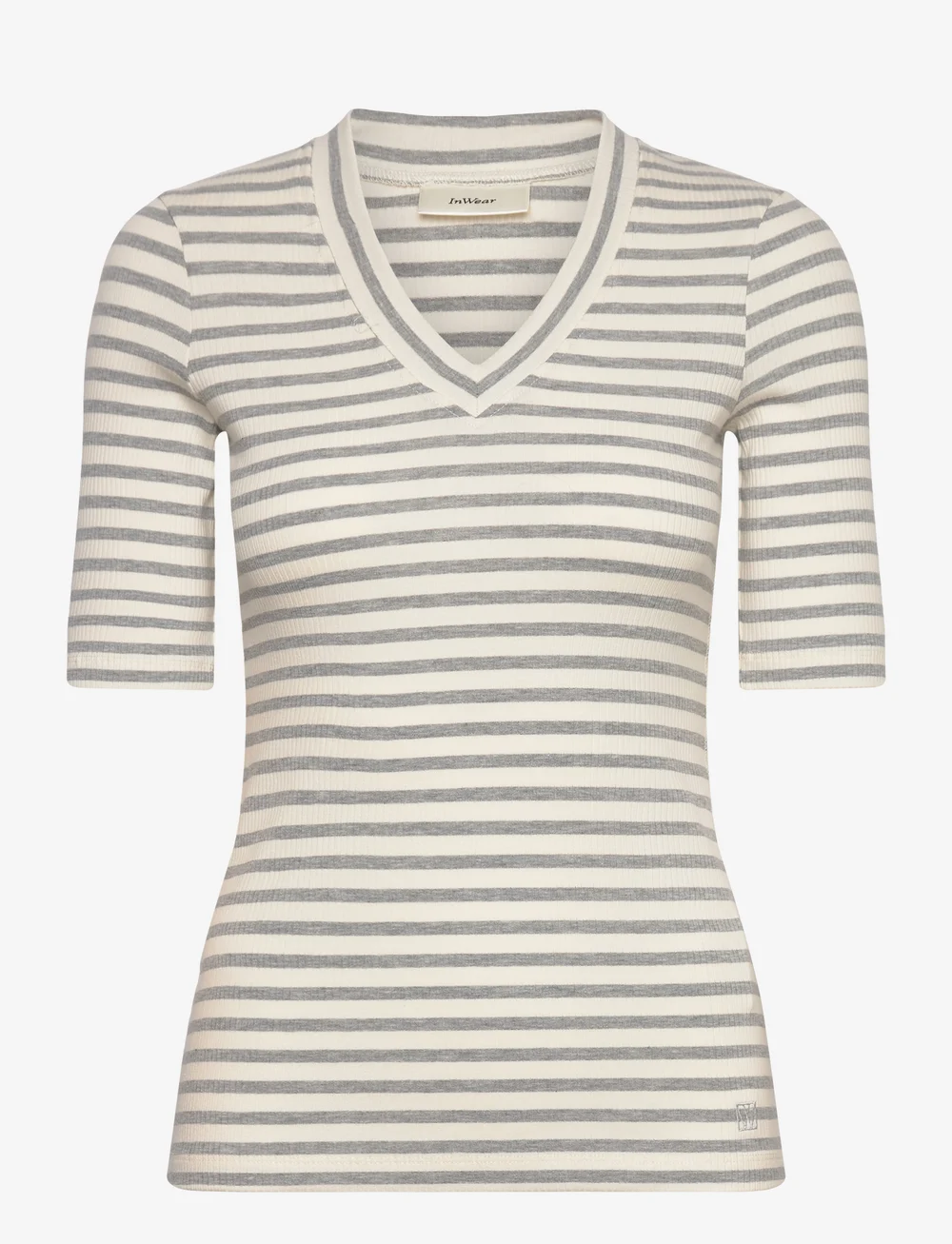 InWear - DagnaIW Striped V-neck MIX SS - t-shirts - medium grey/whisper white - 1
