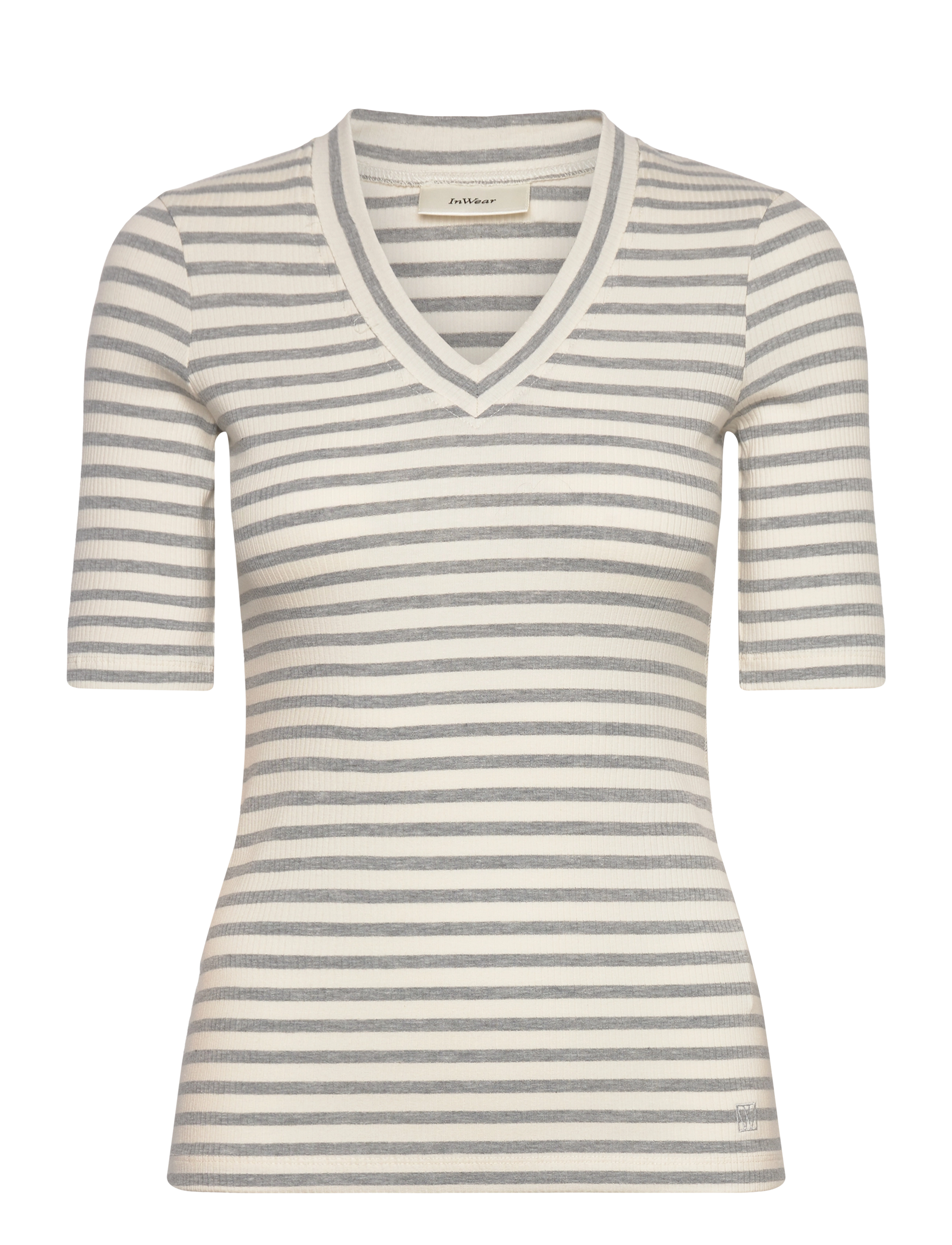 InWear DagnaIW Striped V-neck MIX SS - T-shirts & Toppe - MEDIUM GREY/WHISPER WHITE / grey