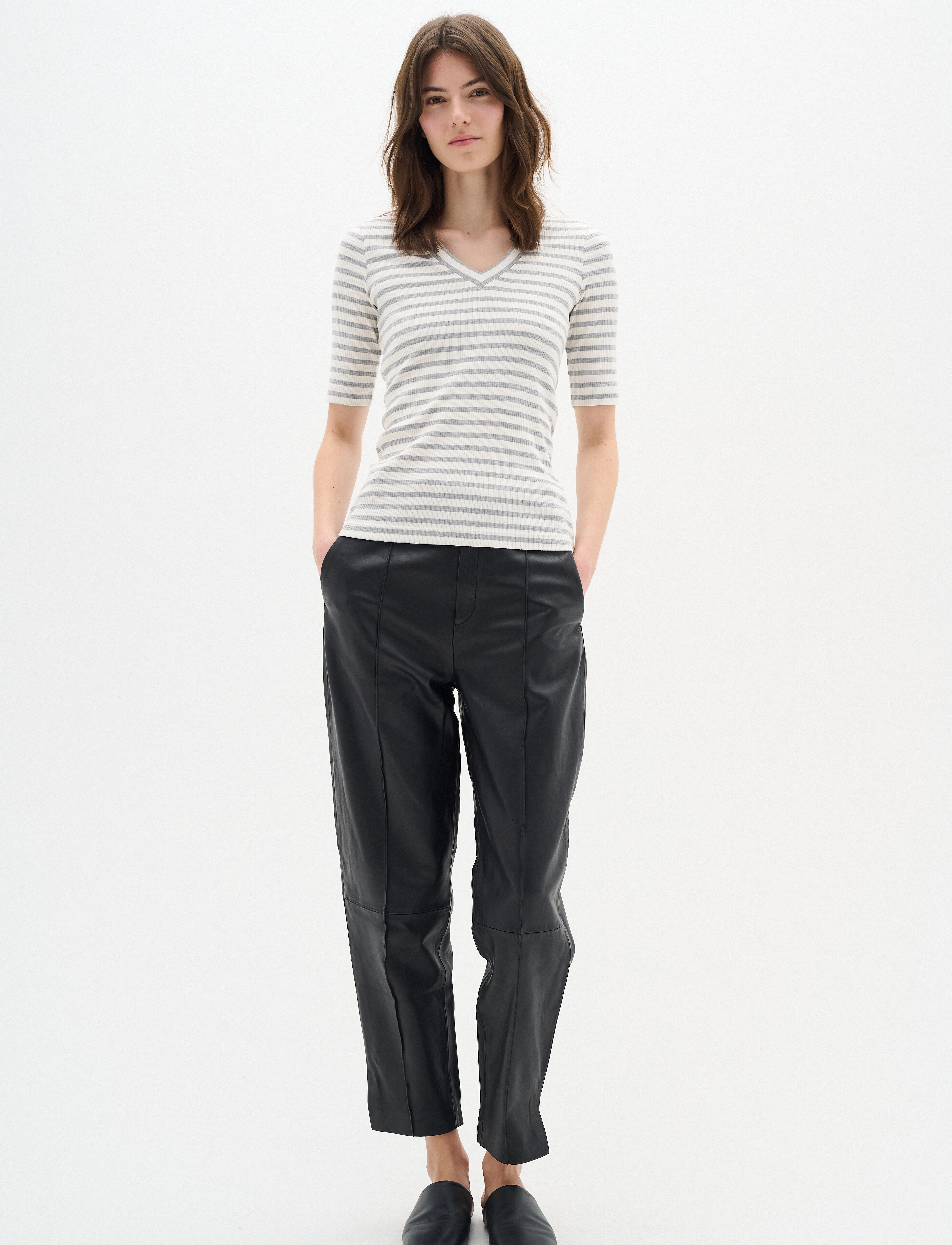 InWear - DagnaIW Striped V-neck MIX SS - laveste priser - medium grey/whisper white - 3