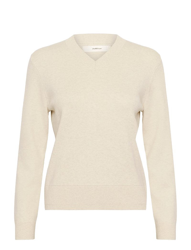 InWear - WallisIW V-neck Pullover - stickade tröjor - whisper white melange - 1