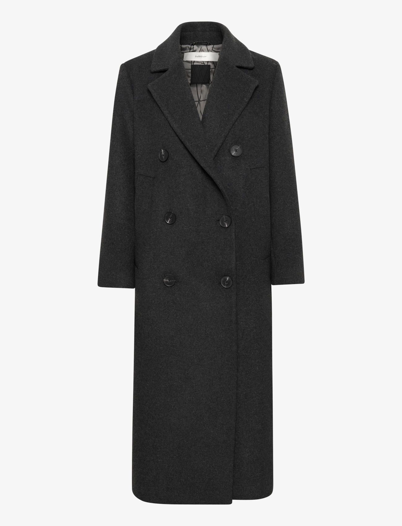 InWear YunahIW Long Coat - Jackets & Coats - DARK GREY MELANGE / black
