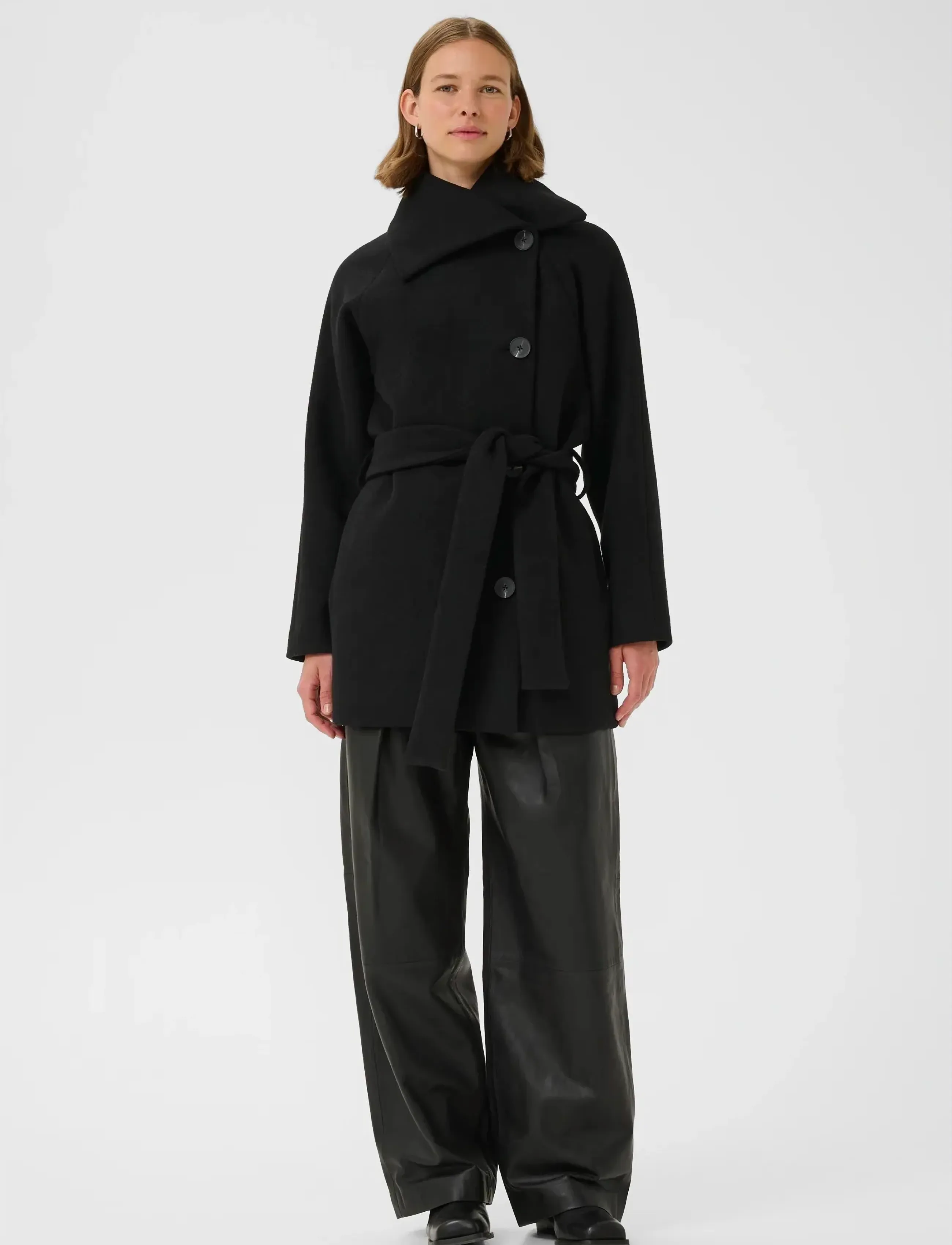 InWear Yunahiw Collar Coat, Kvinder, Bæltefrakke, Sort, Str: 38