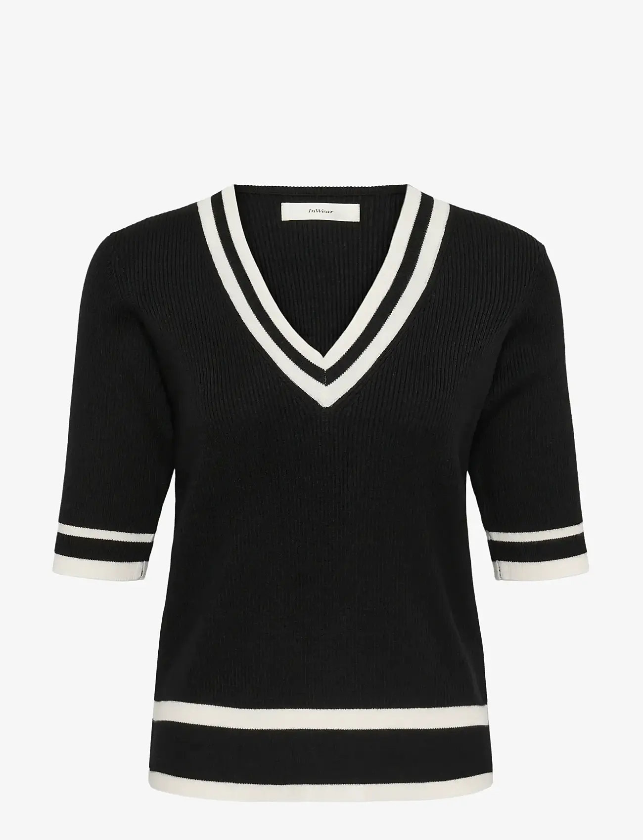 InWear - LeenahIW V-Neck Blouse - kurzämlige blusen - black/vanilla - 1