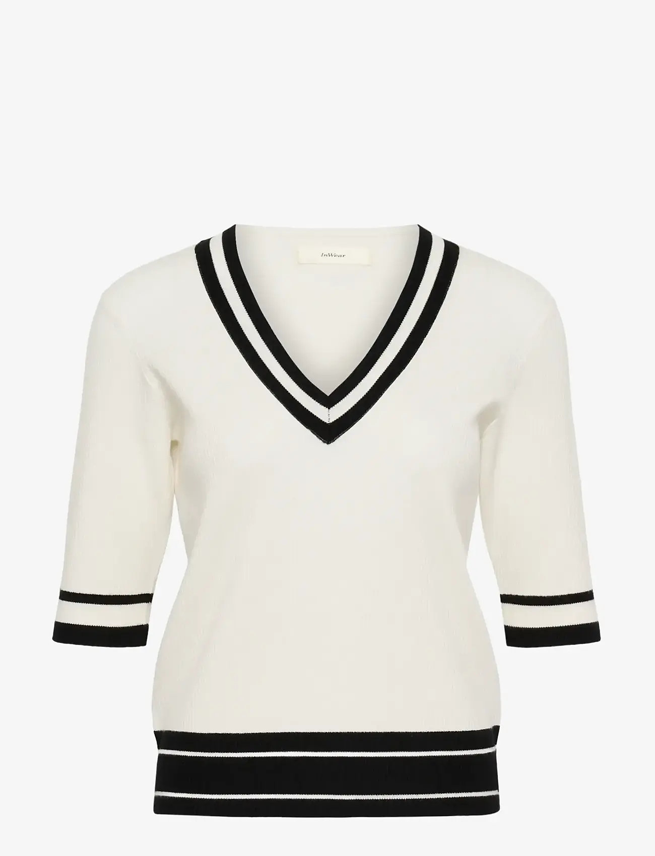 InWear - LeenahIW V-Neck Blouse - stickade tröjor - vanilla / black stripe - 1